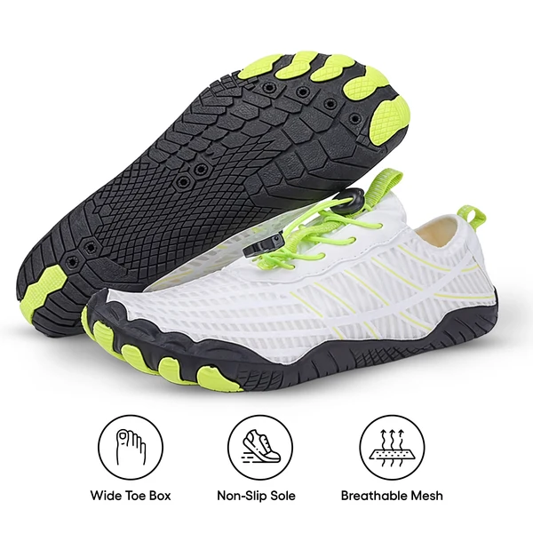 Druvera barefoot shoes in White & Green on a light background