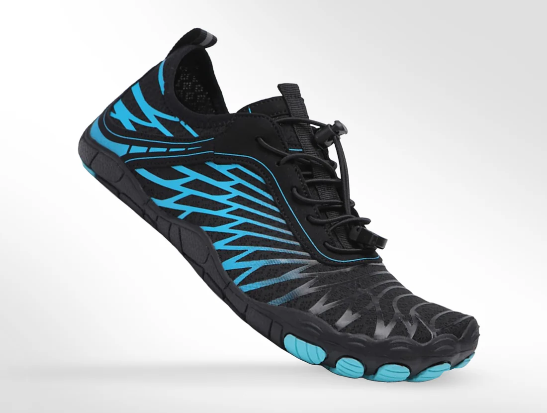 Druvera unisex barefoot shoes in Black & Aqua (Waves)
